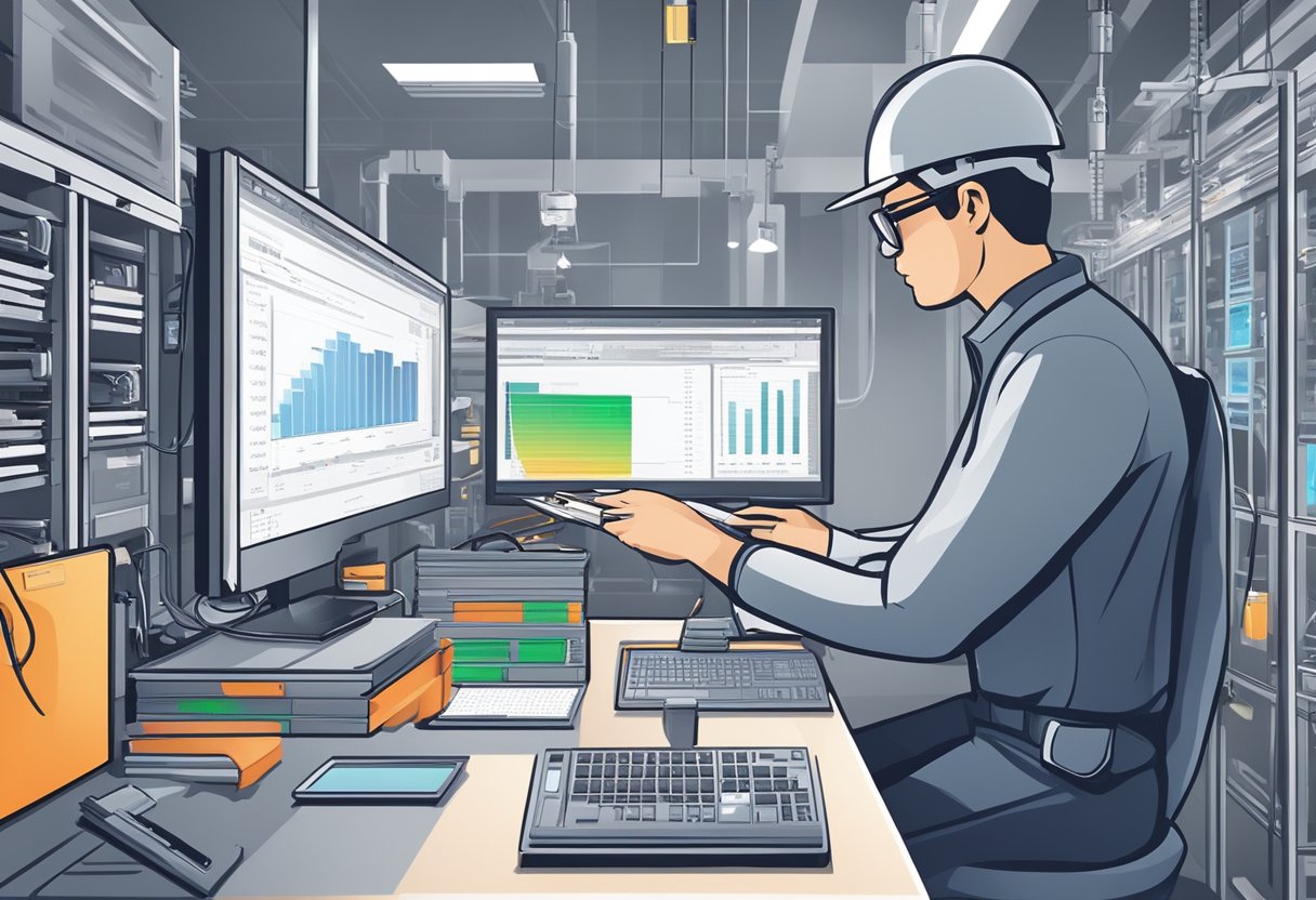 A technician retrieves data from SSD and HDD using specialized tools and software in a clean and organized workspace